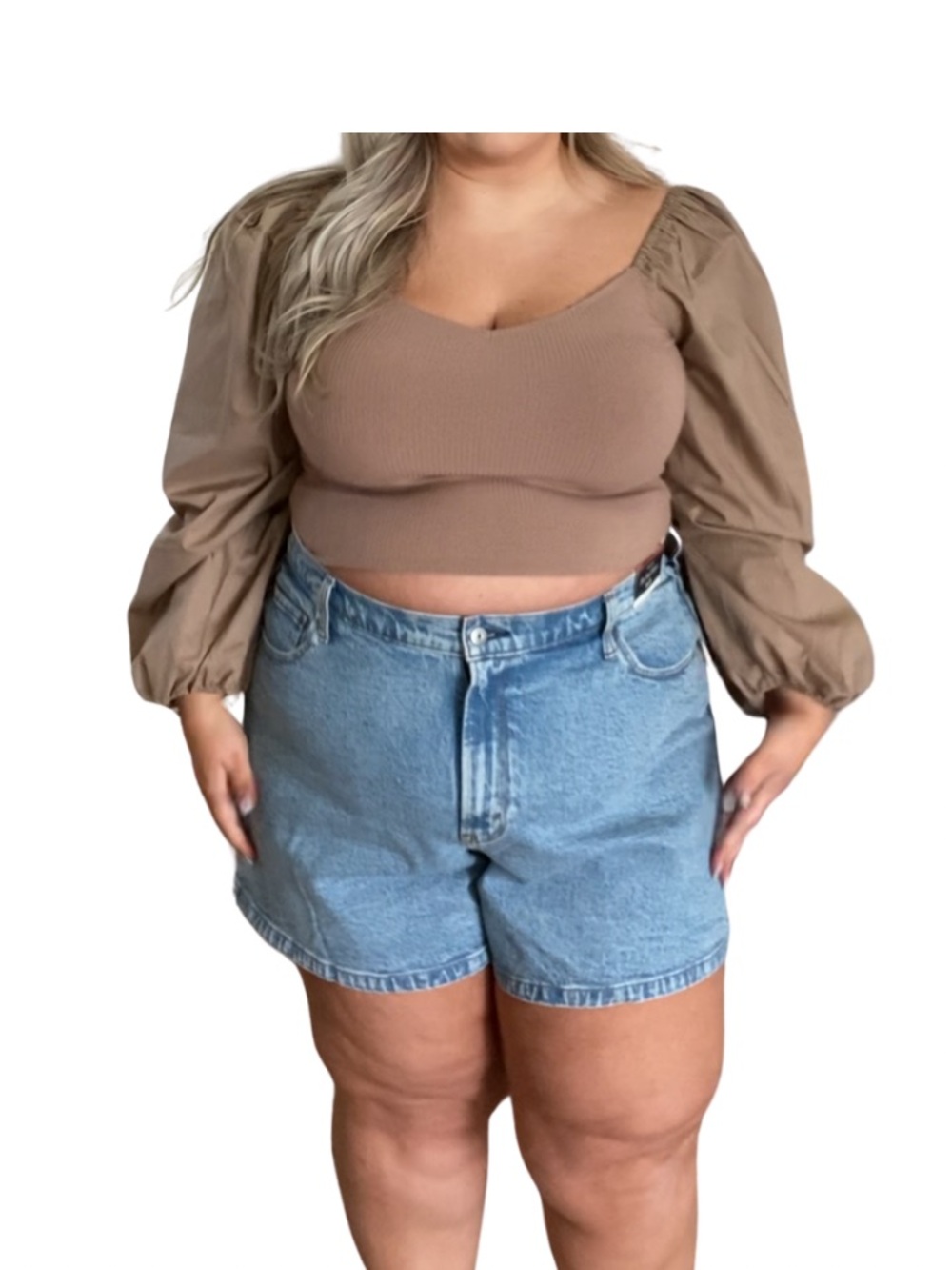 Abercrombie Puff Sleeve Ribbed Crop Top Brown XL NWT